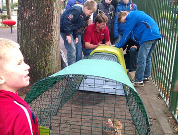 Image of Omlet Delivery Driver talking to schoolchildren