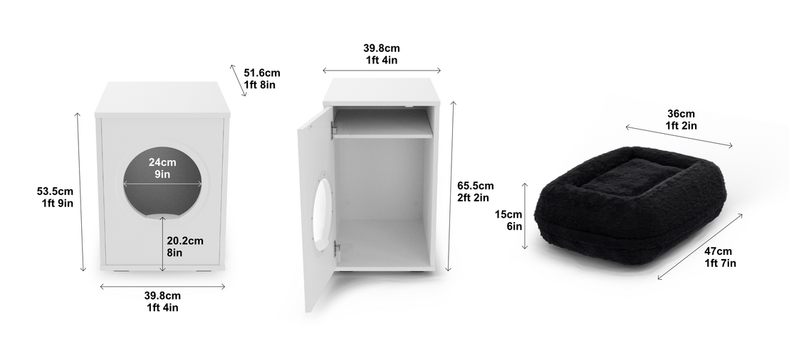 Omlet Maya kattenhuis en Maya donut kattenbed afmetingen