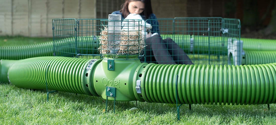 De Zippi konijnentunnels kunnen naar wens worden uitgebreid met een hooiruif, tunnelsteunen en verschillende speelrennen