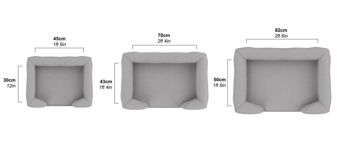 Omlet traagschuim bolster hondenbed afmetingen in small, medium en large
