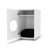 Binnenhuis kattenhuis meubels met zwart Maya donut bed voor katten binnen met deur open
