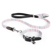 Hondenriem, halsband en poepzakhouder in veelkleurige prisma caleidoscoop print van Omlet.