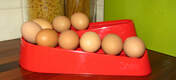 Een rode Egg Ramp in de keuken