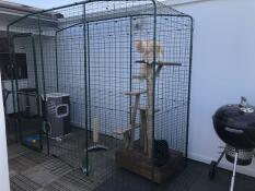 Een Omlet buitenkattenren / catio compleet met kattenklimboom.