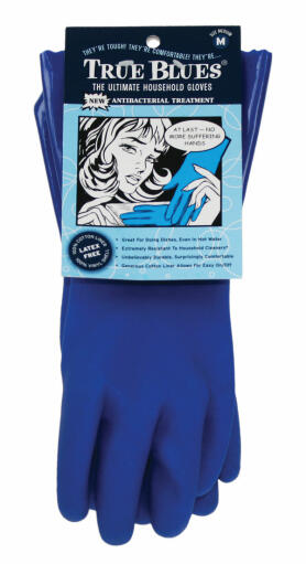 Blauwe schoonmaakhandschoenen