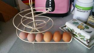 Onze eerste eieren op onze eierschuiver. ik vind het geweldig.