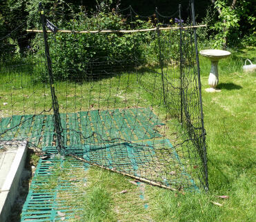Bij gebruik van het Omlet kippengaas had ik moeite om het hek vast te pinnen. twee stukken bamboe lossen het probleem op.