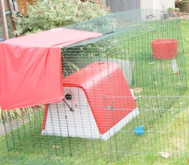 Omlet rood Eglu Go plastic kippenhok in tuin