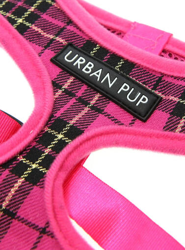 Urban pup roze ruitjes tuig & riem set