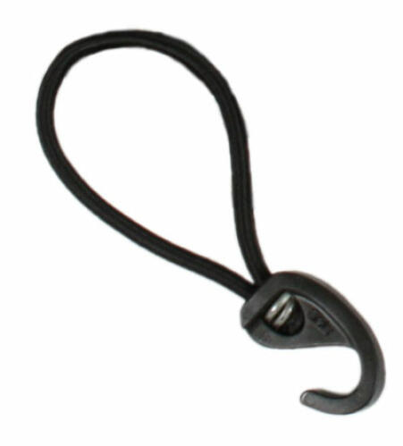 Een zwart bungee koord voor kippenhok deksels.