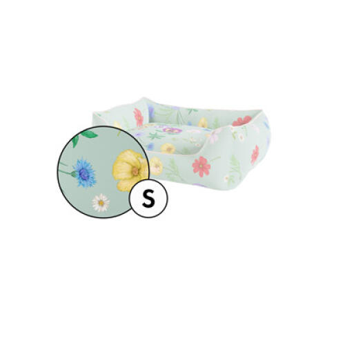 Small nest dog bed cover in gardenia sage print van Omlet.