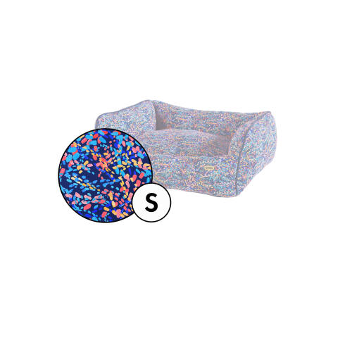 Small nest dog bed cover in patterpaws neon print van Omlet.