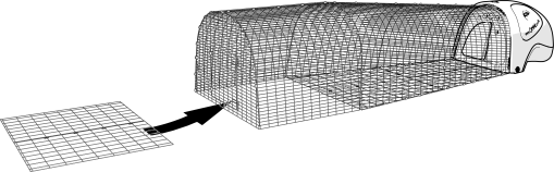Een schema van de plaatsing van het vloerpaneel in een uitbreiding van Eglu Cube 