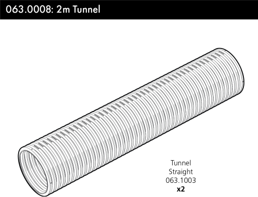 Een schema van een rechte tunnel van 2 m