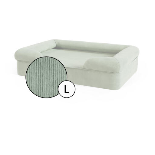 Groot bolster hondenbed corduroy hoes in mosgroene tint van Omlet.