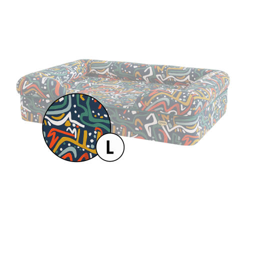 Grote bolster hondenbedovertrek in zoomies print van Omlet.