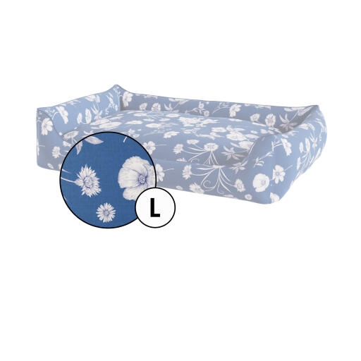 Medium nest hondenbedovertrek in blue floral gardenia porcelain print van Omlet.