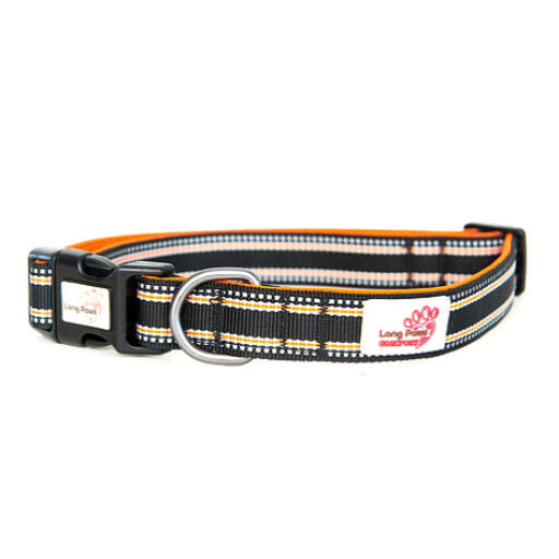Long paws comfort gewatteerde hondenhalsband zwart & oranje
