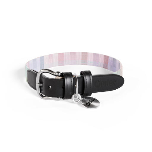 Middelgrote hondenhalsband in veelkleurige prisma caleidoscoop print van Omlet.