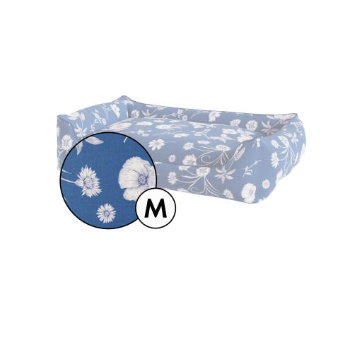 Medium nest hondenbedovertrek in blue floral gardenia porcelain print van Omlet.