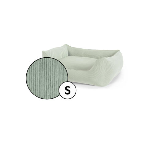 Small nest dog bed corduroy cover in mosgroene tint by Omlet.