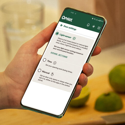 Close-up van het scherm van de Omlet app