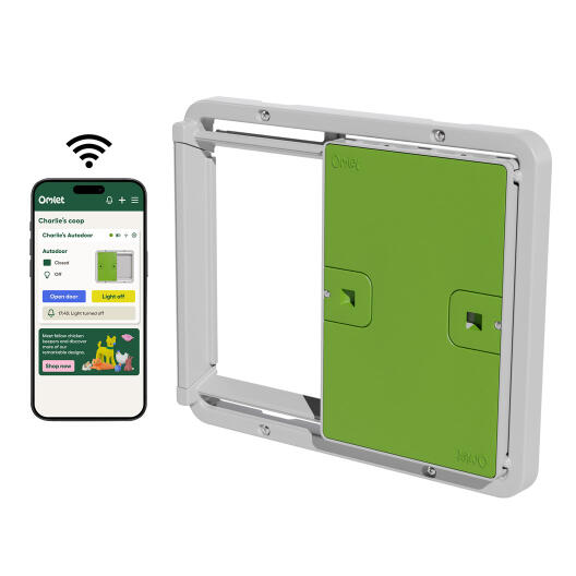 Slimme automatische kippenhokdeur groen met Omlet app