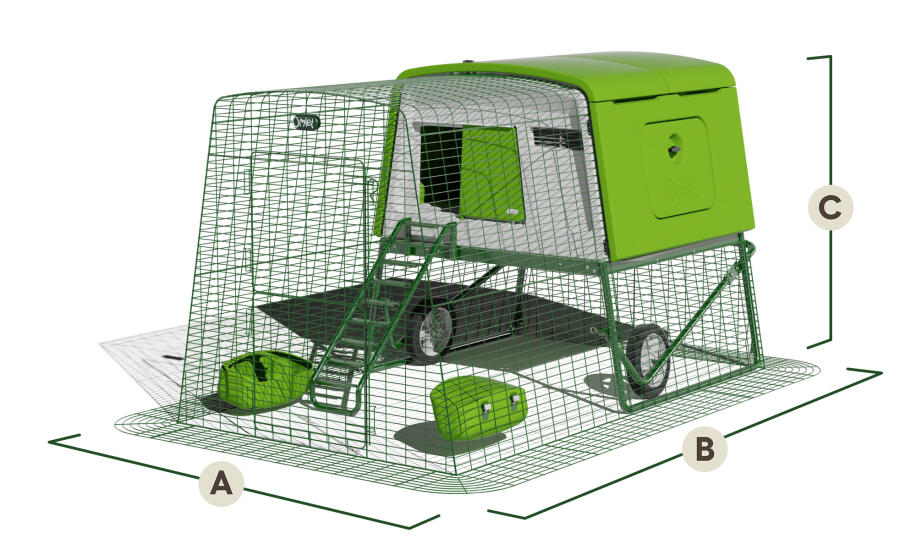 Eglu Cube met 2m run afmetingen uk & eu