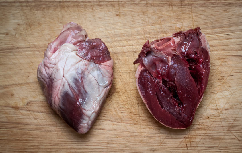 A raw animal heart bought from the local butchers