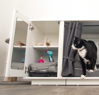 The Maya Nook Wardrobe keeps your cat toys and cat treats tidy