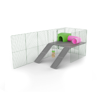 Zippi vides voor konijnen - 4 panelen met groen schuilhuisje, speeltunnel en Caddi snackhouder